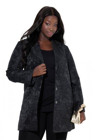 Ulla Popken 848099 Geblümter Jacquardblazer mit verdeckter Knopfleiste Schwarz - Blazer - Blazer in großen Größen für Damen