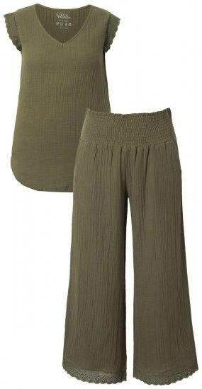Ulla Popken 848131 Pyjama mit Spitze Oliv - Pyjama/Loungewear - 