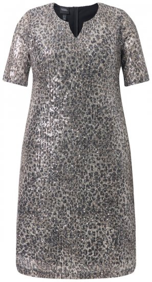 Ulla Popken 848137 Paillettenkleid mit Animal-Print Beige - Abendkleider - Abendkleider in großen Größen