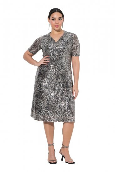 Ulla Popken 848137 Paillettenkleid mit Animal-Print Beige - Abendkleider - Abendkleider in großen Größen