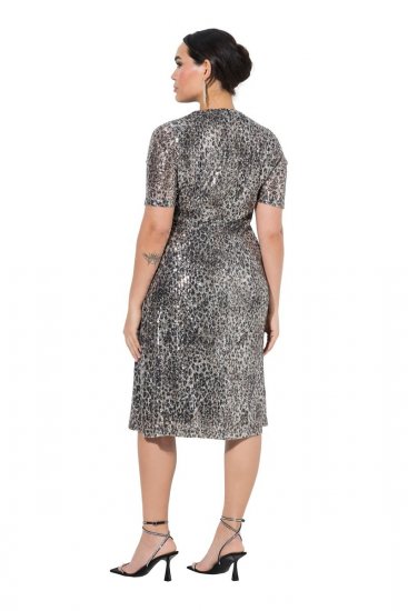 Ulla Popken 848137 Paillettenkleid mit Animal-Print Beige - Abendkleider - Abendkleider in großen Größen