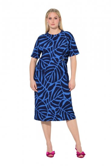 Ulla Popken 848162 Gemustertes Midikleid Dunkelblau - Midikleider - Midikleider für Damen in großen Größen