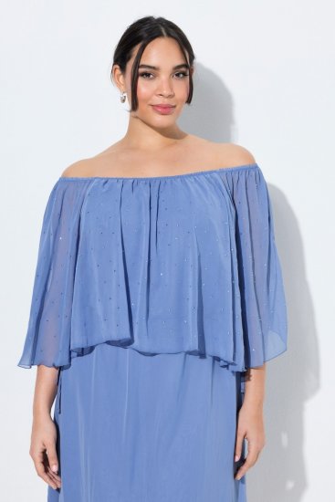 Ulla Popken 848169 Chiffonkleid in A-Linie Hellblau - Midikleider - Midikleider für Damen in großen Größen