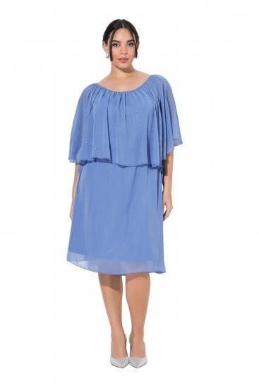 Ulla Popken 848169 Chiffonkleid in A-Linie Hellblau - Midikleider - Midikleider für Damen in großen Größen