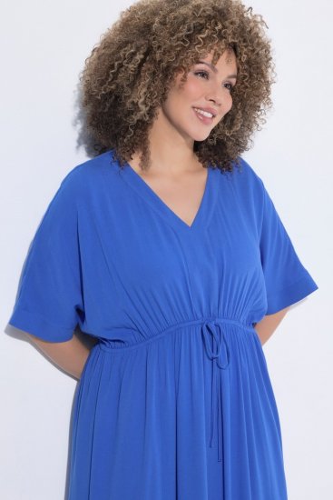 Ulla Popken 848224 Kurzärmliges Maxikleid mit V-Ausschnitt Blau - Maxikleider - Maxikleider in großen Größen