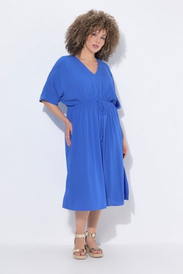 Ulla Popken 848224 Kurzärmliges Maxikleid mit V-Ausschnitt Blau - Maxikleider - Maxikleider in großen Größen