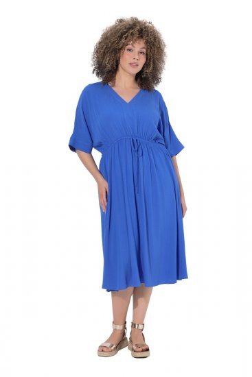 Ulla Popken 848224 Kurzärmliges Maxikleid mit V-Ausschnitt Blau - Maxikleider - Maxikleider in großen Größen