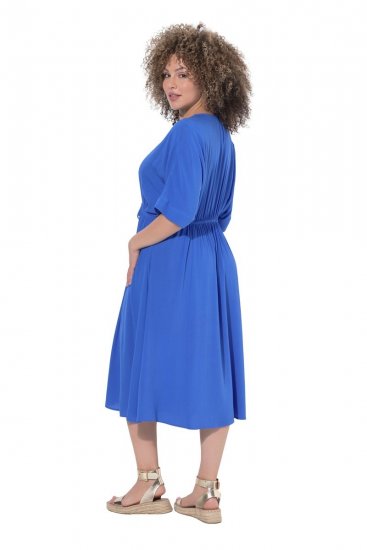 Ulla Popken 848224 Kurzärmliges Maxikleid mit V-Ausschnitt Blau - Maxikleider - Maxikleider in großen Größen