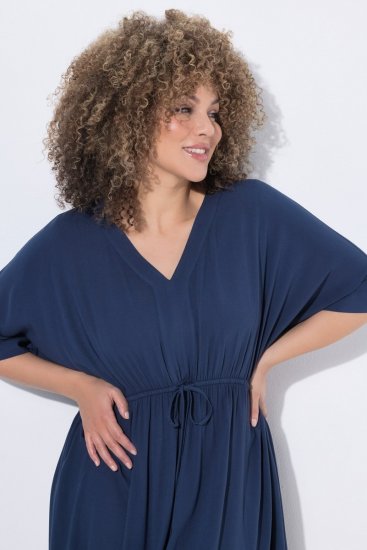 Ulla Popken 848224 Midikleid mit Tunnelzug Dunkelblau - Midikleider - Midikleider für Damen in großen Größen
