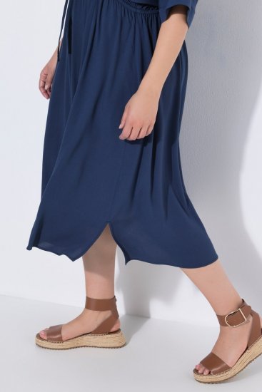 Ulla Popken 848224 Midikleid mit Tunnelzug Dunkelblau - Midikleider - Midikleider für Damen in großen Größen