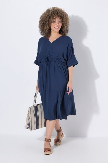 Ulla Popken 848224 Midikleid mit Tunnelzug Dunkelblau - Midikleider - Midikleider für Damen in großen Größen