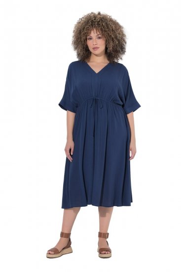 Ulla Popken 848224 Midikleid mit Tunnelzug Dunkelblau - Midikleider - Midikleider für Damen in großen Größen