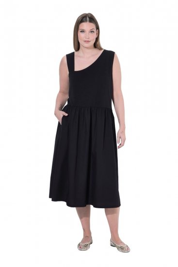 Ulla Popken 848305 Ärmelloses Midikleid mit V-Ausschnitt Schwarz - Midikleider - Midikleider für Damen in großen Größen