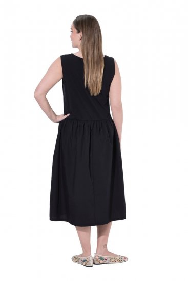 Ulla Popken 848305 Ärmelloses Midikleid mit V-Ausschnitt Schwarz - Midikleider - Midikleider für Damen in großen Größen