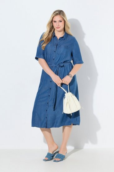 Ulla Popken 848491 Hemdblusenkleid Denimblau - Midikleider - Midikleider für Damen in großen Größen