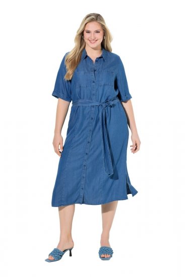 Ulla Popken 848491 Hemdblusenkleid Denimblau - Midikleider - Midikleider für Damen in großen Größen