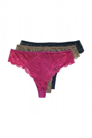 Ulla Popken 848522 Strings mit Spitze 3er-Pack Dunkellila - Slips - 