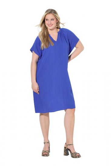 Ulla Popken 848526 Kleid aus Leinenmix mit Taschen Blau - Sommerkleider - Sommerkleider in großen Größen