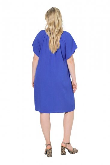 Ulla Popken 848526 Kleid aus Leinenmix mit Taschen Blau - Sommerkleider - Sommerkleider in großen Größen