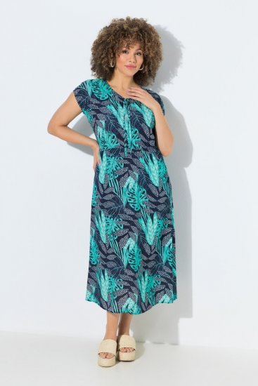 Ulla Popken 848696 Gemustertes Kleid Dunkelblau - Sommerkleider - Sommerkleider in großen Größen