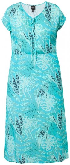 Ulla Popken 848696 Gemustertes Midikleid mit V-Ausschnitt Türkis - Midikleider - Midikleider für Damen in großen Größen