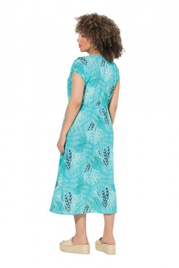 Ulla Popken 848696 Gemustertes Midikleid mit V-Ausschnitt Türkis - Midikleider - Midikleider für Damen in großen Größen