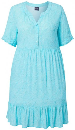 Ulla Popken 848724 Gemustertes Kleid mit Volants Türkis - Kleider - Kleider für alle Größen