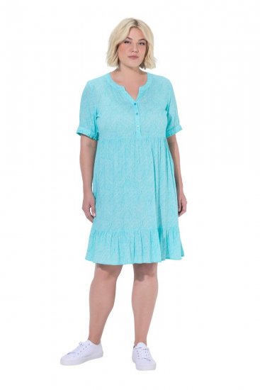 Ulla Popken 848724 Gemustertes Kleid mit Volants Türkis - Kleider - Kleider für alle Größen