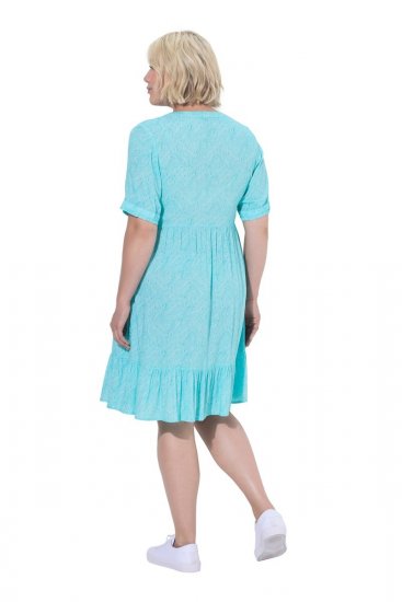 Ulla Popken 848724 Gemustertes Kleid mit Volants Türkis - Kleider - Kleider für alle Größen