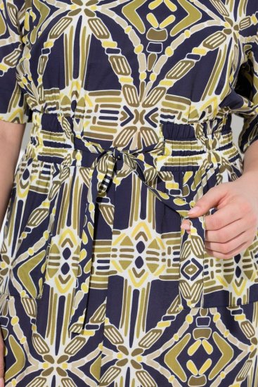Ulla Popken 848789 Gemustertes Midikleid mit Taschen Dunkelblau - Midikleider - Midikleider für Damen in großen Größen