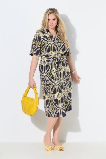 Ulla Popken 848789 Gemustertes Midikleid mit Taschen Dunkelblau - Midikleider - Midikleider für Damen in großen Größen