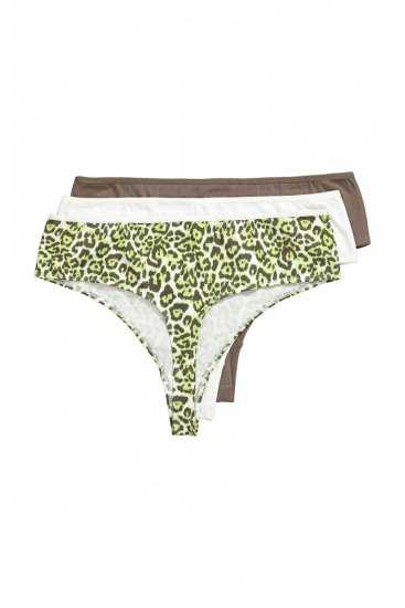 Ulla Popken 848826 Strings mit Animal-Print 3er-Pack Taupe - Slips - 