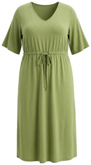 Ulla Popken 848829 Kurzärmliges Midikleid mit Tunnelzug Hellgrün - Midikleider - Midikleider für Damen in großen Größen