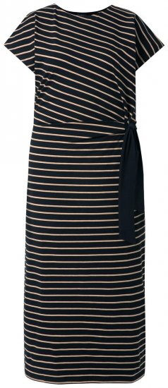 Ulla Popken 848921 Gestreiftes Jerseykleid mit Bindegürtel Schwarz - Maxikleider - Maxikleider in großen Größen