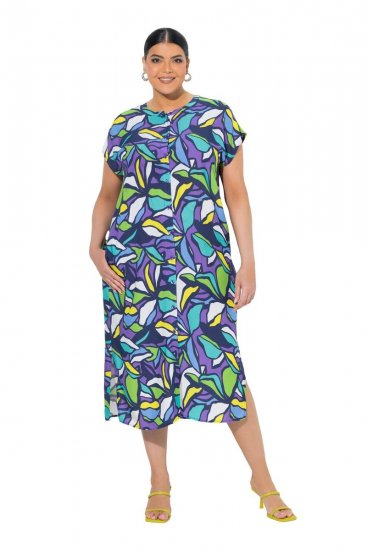 Ulla Popken 848980 Geblümtes Hemdblusenkleid Flieder - Midikleider - Midikleider für Damen in großen Größen