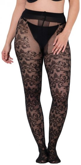 Ulla Popken 849055 Geblümte Strumpfhose Schwarz - Strumpfhosen & Socken - 
