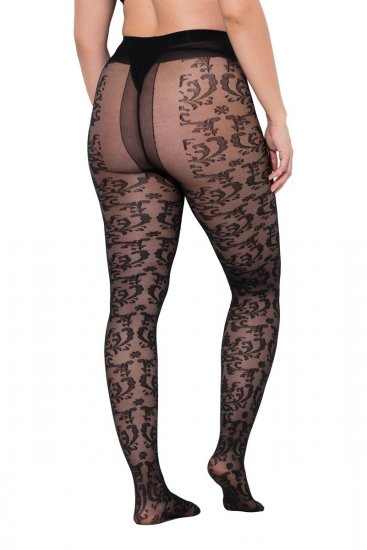 Ulla Popken 849055 Geblümte Strumpfhose Schwarz - Strumpfhosen & Socken - 