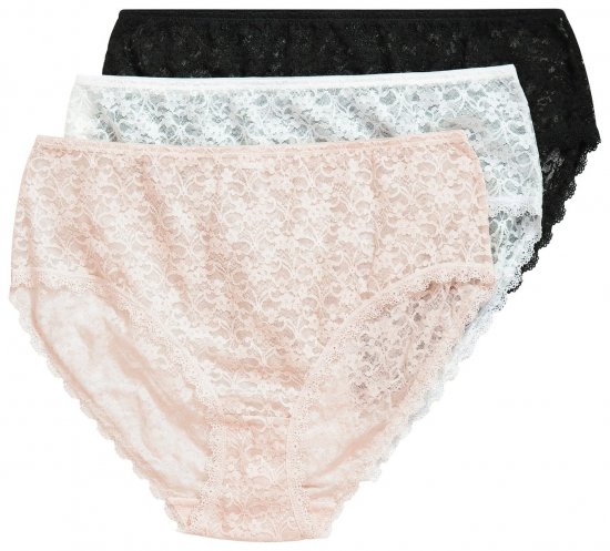 Ulla Popken 849194 Geblümte Slips mit Spitze 3er-Pack Schwarz - Slips - 