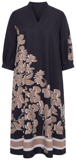 Ulla Popken 849423 Geblümtes Kleid mit 3/4-Ärmeln Schwarz - Maxikleider - Maxikleider in großen Größen