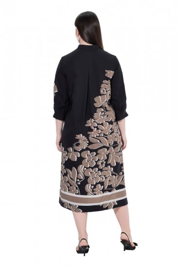 Ulla Popken 849423 Geblümtes Kleid mit 3/4-Ärmeln Schwarz - Maxikleider - Maxikleider in großen Größen