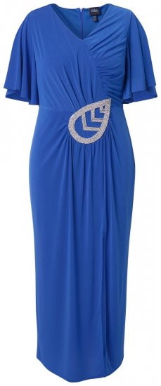 Ulla Popken 849530 Gemustertes Abendkleid mit Strasssteinen Königsblau - Abendkleider - Abendkleider in großen Größen
