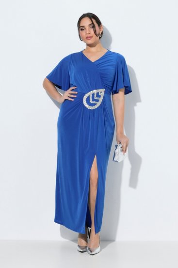 Ulla Popken 849530 Gemustertes Abendkleid mit Strasssteinen Königsblau - Abendkleider - Abendkleider in großen Größen