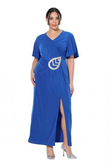 Ulla Popken 849530 Gemustertes Abendkleid mit Strasssteinen Königsblau - Abendkleider - Abendkleider in großen Größen
