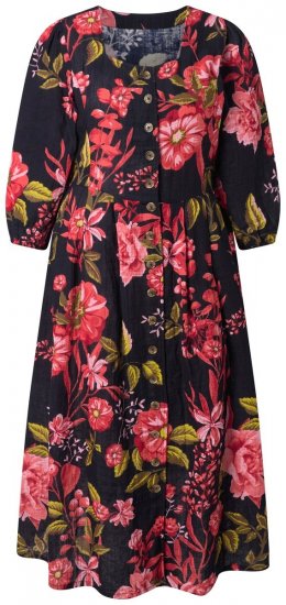 Ulla Popken 849593 Geblümtes Hemdblusenkleid Dunkelblau - Maxikleider - Maxikleider in großen Größen