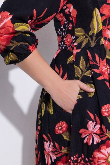 Ulla Popken 849593 Geblümtes Hemdblusenkleid Dunkelblau - Maxikleider - Maxikleider in großen Größen