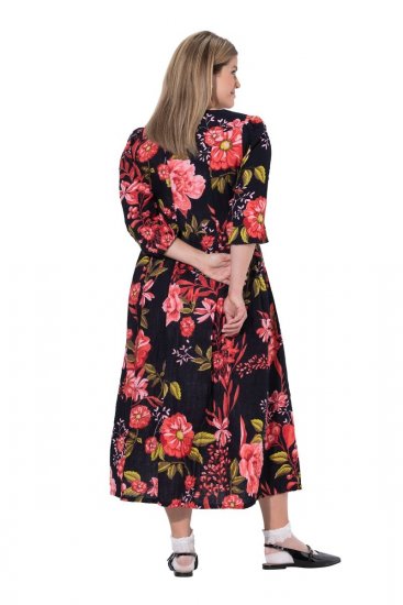 Ulla Popken 849593 Geblümtes Hemdblusenkleid Dunkelblau - Maxikleider - Maxikleider in großen Größen