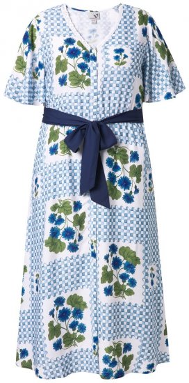 Ulla Popken 849662 Geblümtes Hemdblusenkleid Wollweiß - Midikleider - Midikleider für Damen in großen Größen