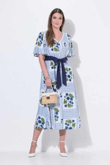 Ulla Popken 849662 Geblümtes Hemdblusenkleid Wollweiß - Midikleider - Midikleider für Damen in großen Größen