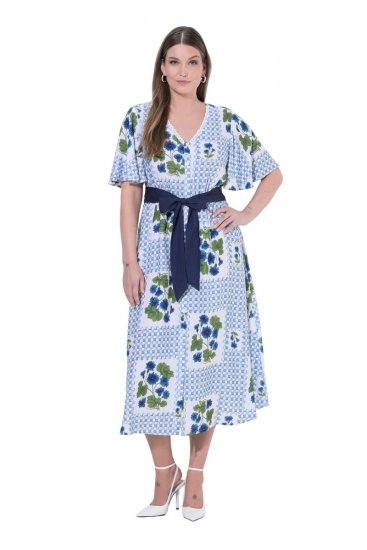 Ulla Popken 849662 Geblümtes Hemdblusenkleid Wollweiß - Midikleider - Midikleider für Damen in großen Größen