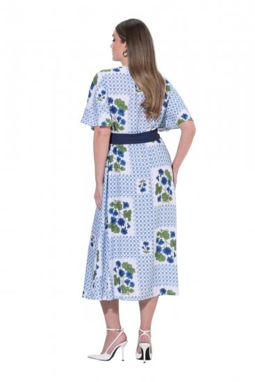 Ulla Popken 849662 Geblümtes Hemdblusenkleid Wollweiß - Midikleider - Midikleider für Damen in großen Größen
